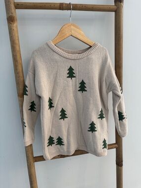 Hejlenki kids Beige Crewneck knit Sweater with Green Tree Motif
